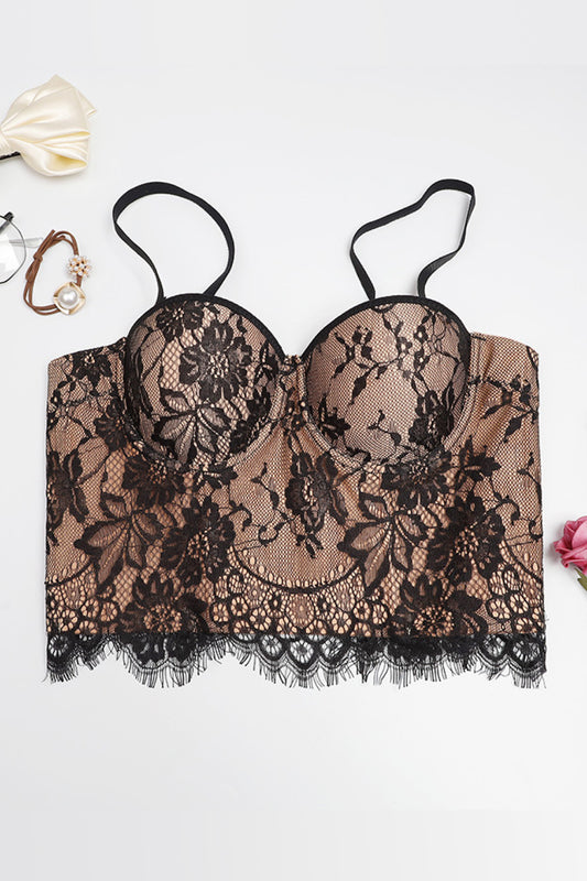 Lace Overlay Bustier with Scalloped Hem