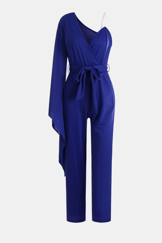 Tie-Waist Split Sleeve Surplice Jumpsuit