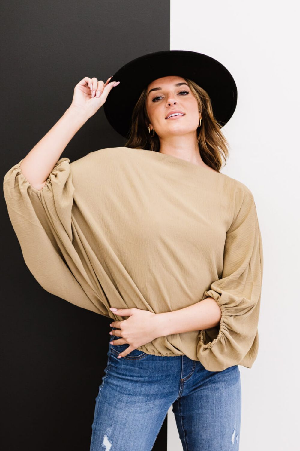 ODDI Blow Me Away Full Size Run Balloon Sleeve Blouse