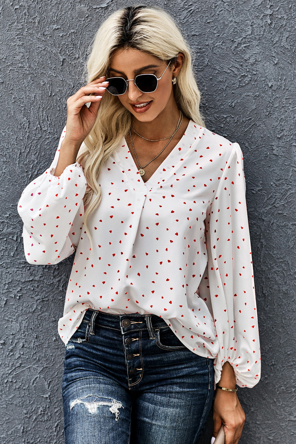 Printed Balloon Sleeve Blouse