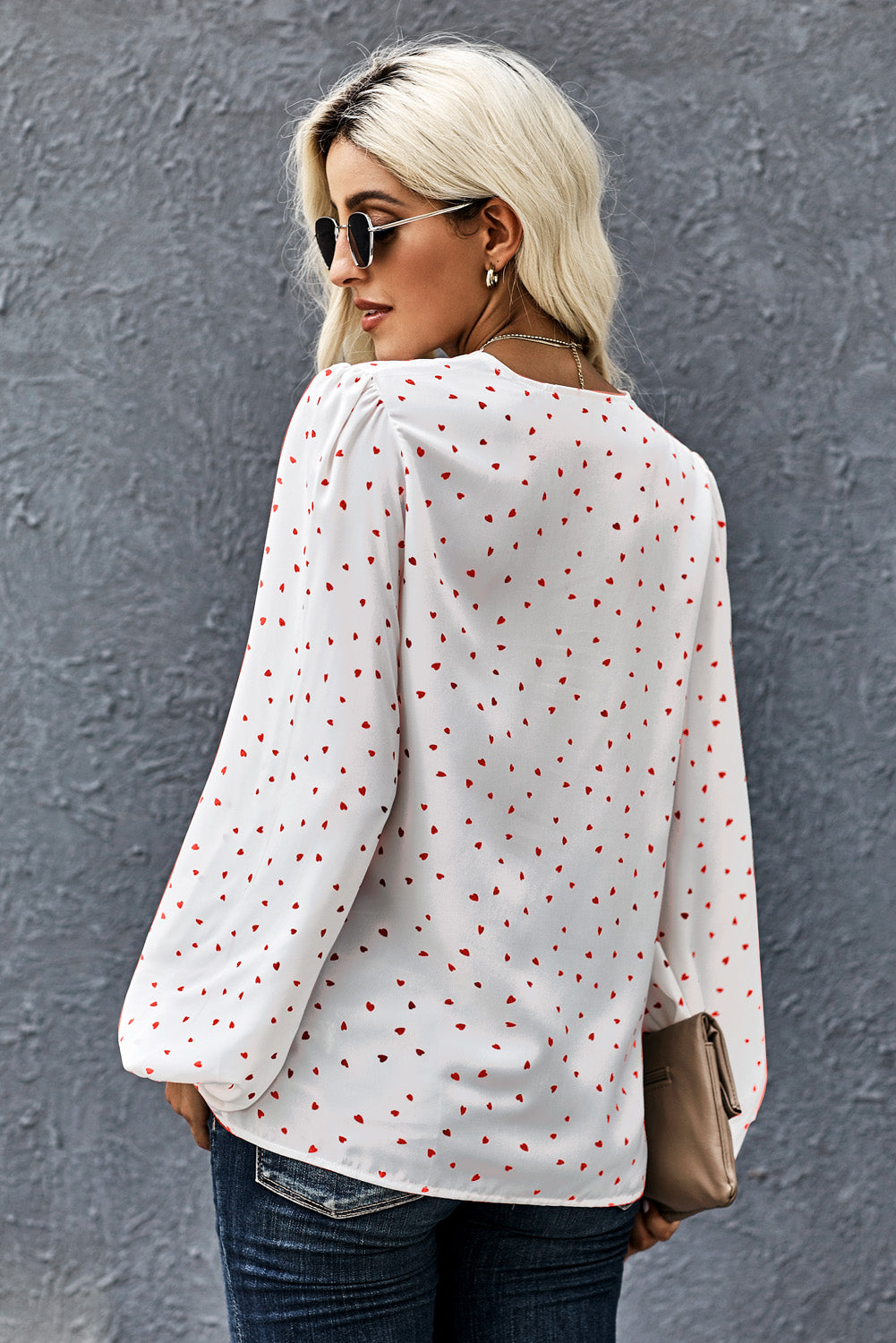 Printed Balloon Sleeve Blouse